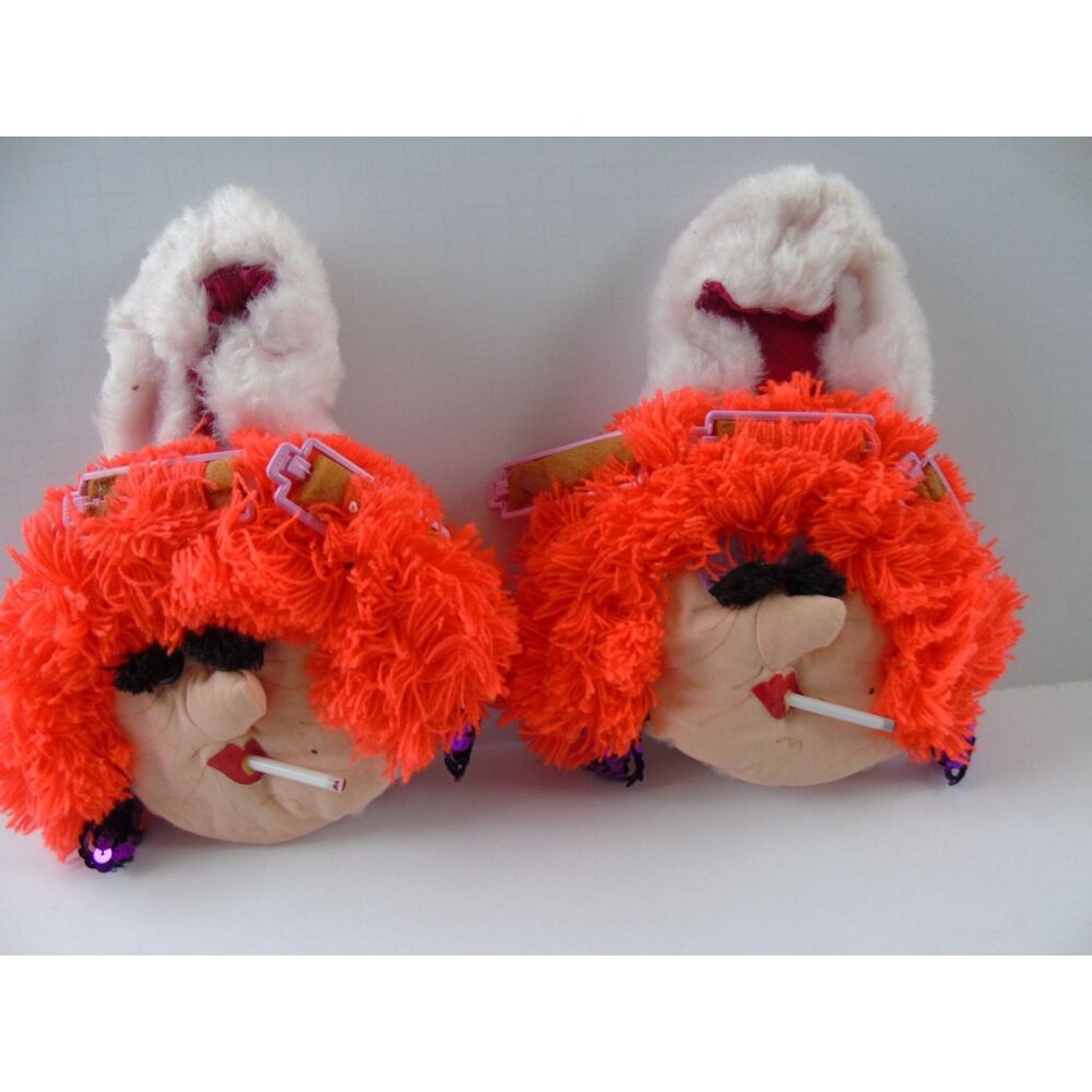 Vtg 1970's Happenings Design Slippers Women's Face Purple Earrings Novelty Cigar